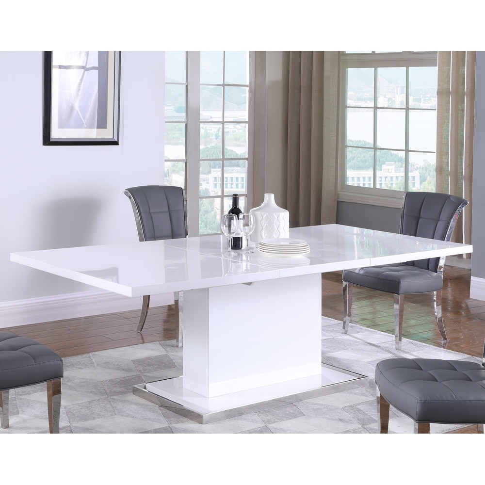 Somette Kris Extendable Gloss White Wooden Dining Table   39\