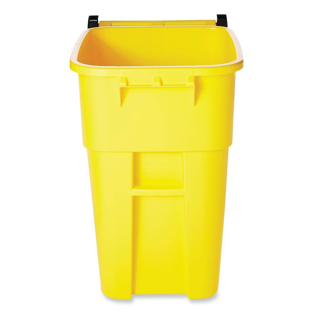 Rubbermaid Commercial Products Brute 50 Gal. Yellow Plastic Square Rollout Trash Can with Lid RCP9W27YEL