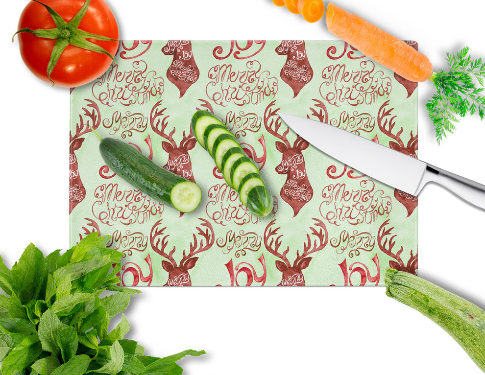 Merry Christmas Joy Reindeer Glass Cutting Board  Large   Rustic   Cutting Boards   by the store  Houzz