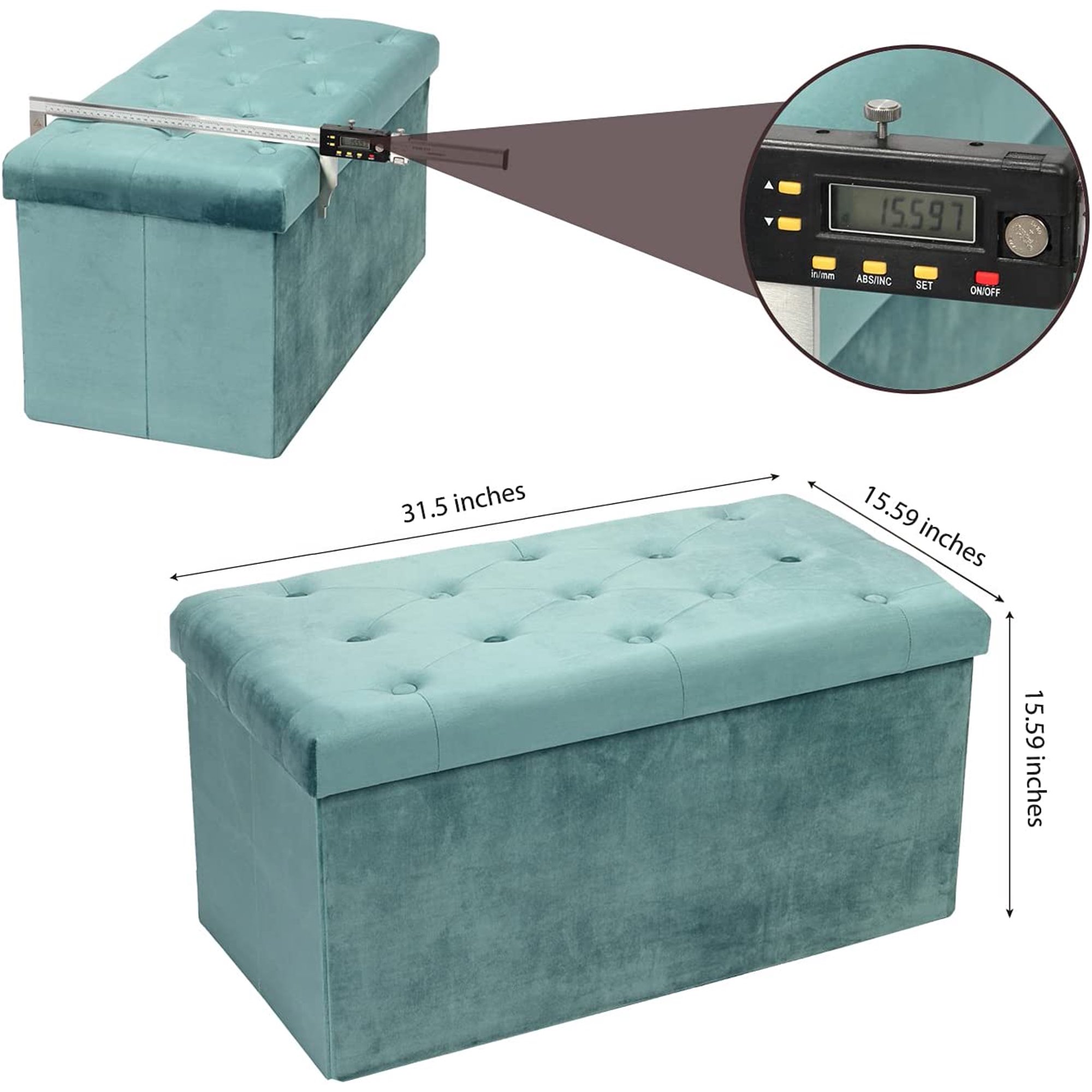 Pinplus Folding Storage Ottoman Cube Bench， 30 and 15 Ottoman Foot Rest Stool Seat， Teal