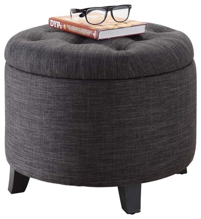 Pemberly Row Round Ottoman in Gray   Transitional   Footstools And Ottomans   by Homesquare  Houzz