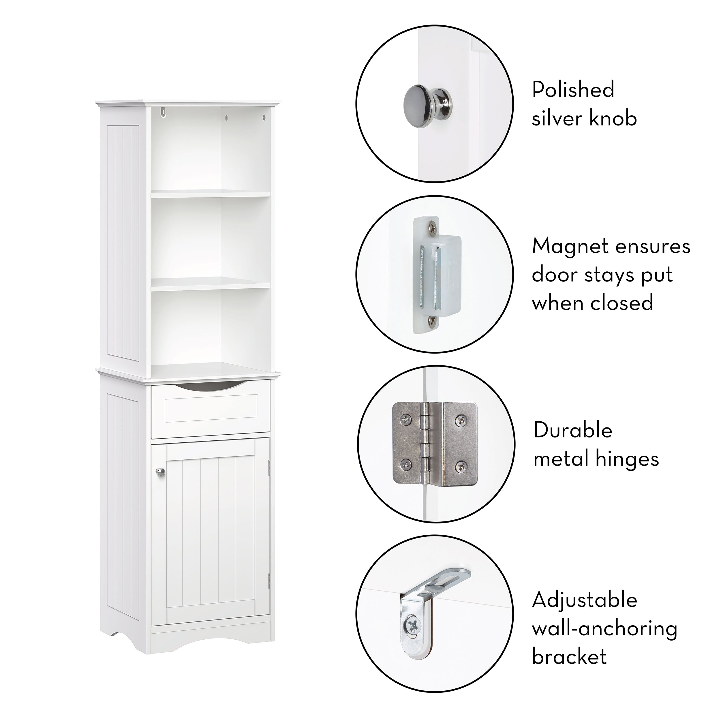 RiverRidge Home Ashland Tall Linen Storage Cabinet with Drawer, White