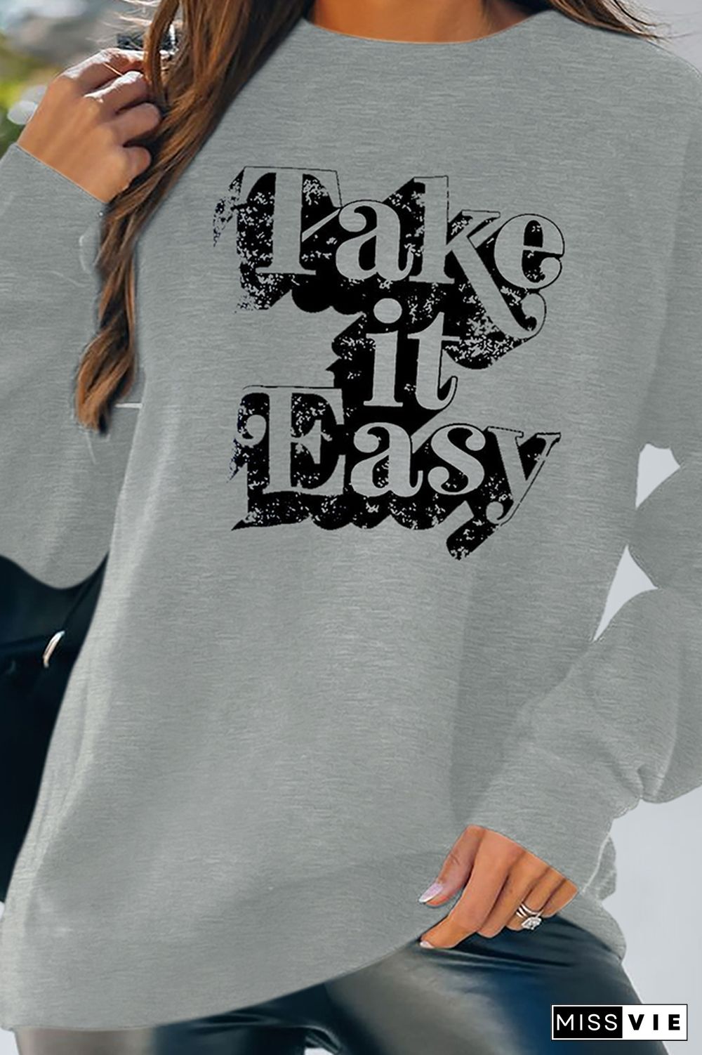 Take It Easy Print Essencial O-neck Long Sleeve Sweatshirts Women Wholesale