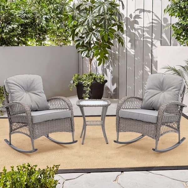 3pcs Outdoor Furniture Modern Wicker rocking chair set - Overstock - 37253099