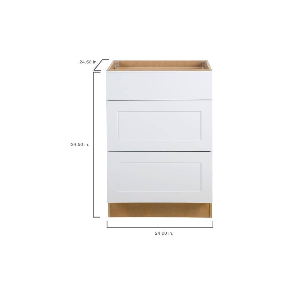 Hampton Bay Cambridge White Plywood Assembled Base Kitchen Cabinet with 3-Soft Close Drawers (24 in. W x 24.5 in. D x 34.5 in. H) CM2435D-WH