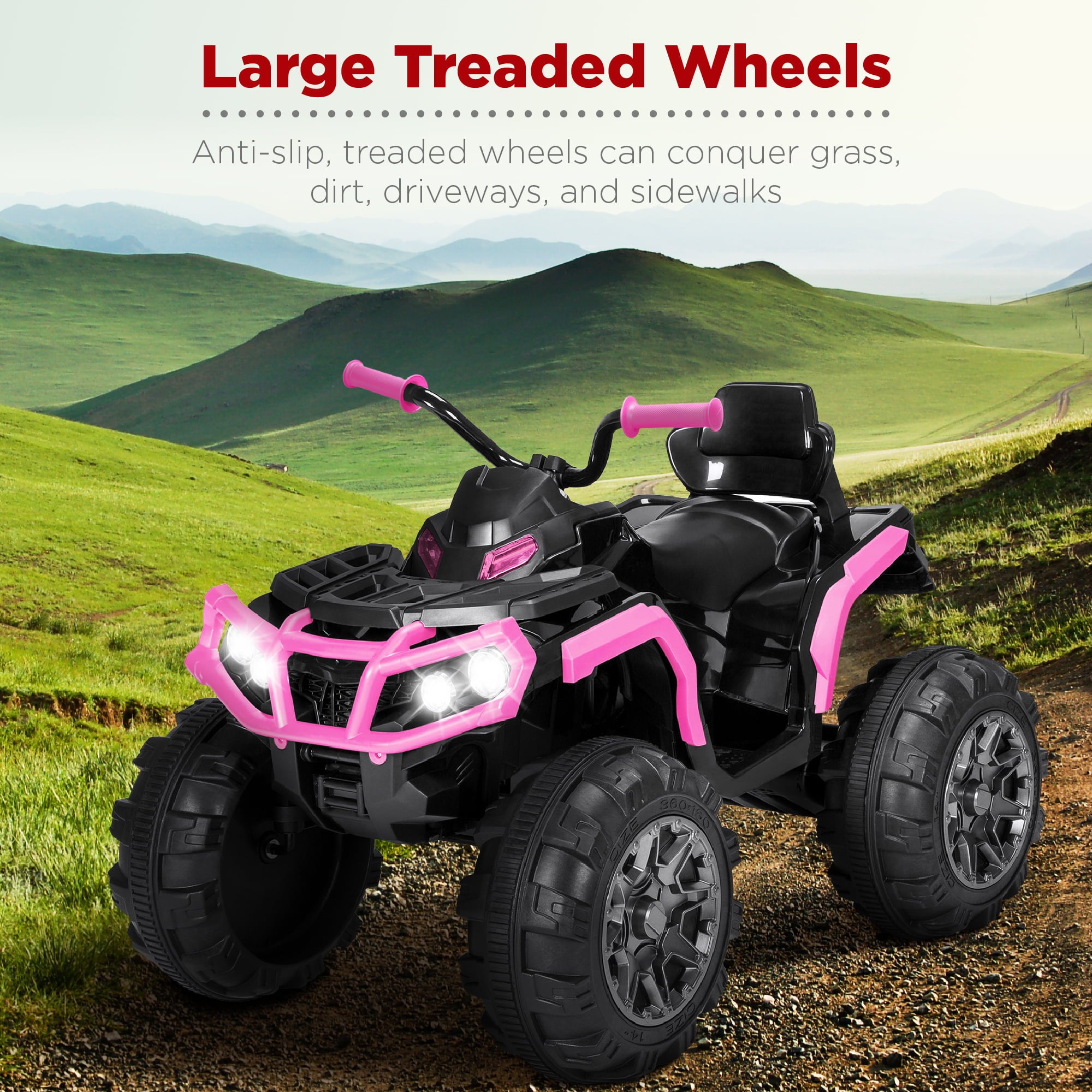 Best Choice Products 12V Kids Ride-On ATV Quad w/ Bluetooth, 3.7mph Max, Treaded Tires, LED Lights, Radio - Pink