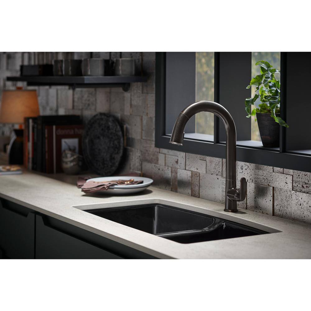 KOHLER Brookfield Undermount Cast-Iron 33 in. 5-Hole Double Bowl Kitchen Sink in Black Black K-5846-5U-7