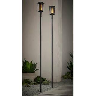 Hampton Bay Ambrose Solar 6 Lumens Matte Black Integrated LED Flicker Flame Torch Path Light with Adjustable Height (2-Pack) 93121