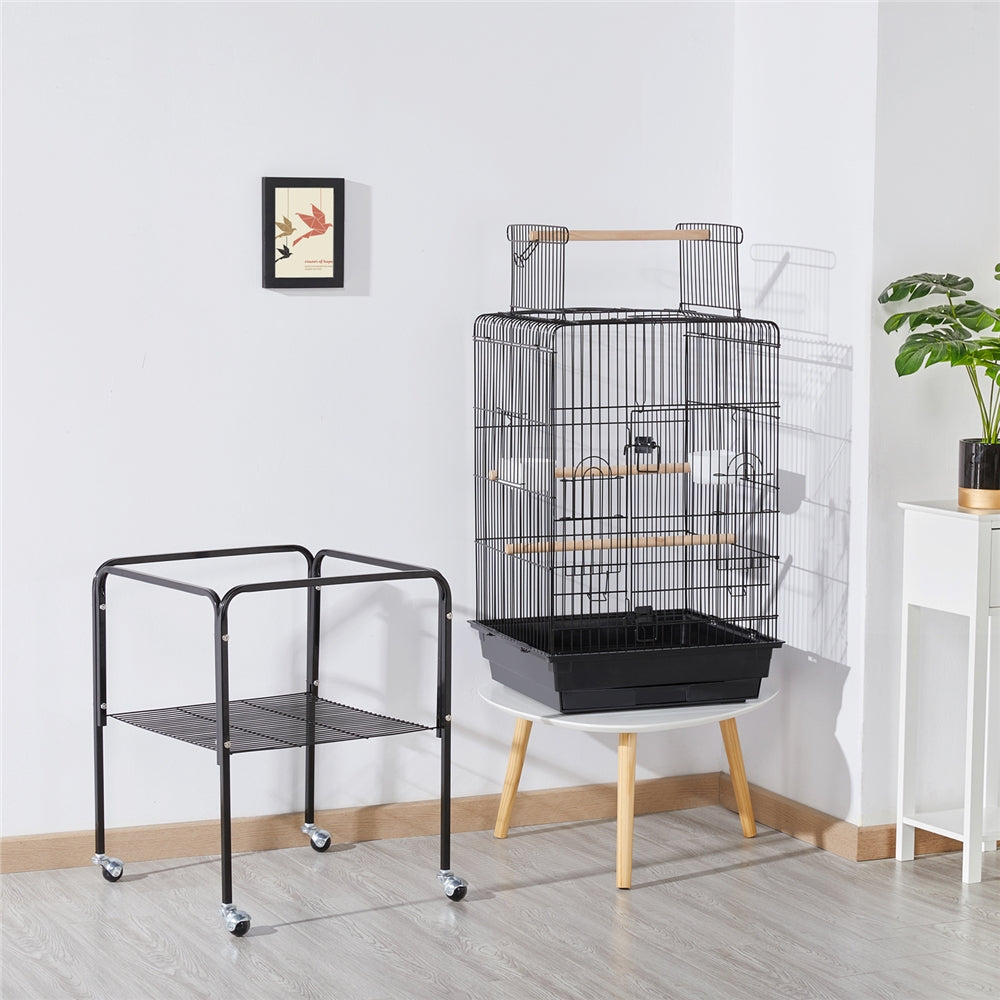 Topeakmart 53.5-inch Open Top Metal Bird Cage with Detachable Rolling Stand， Black