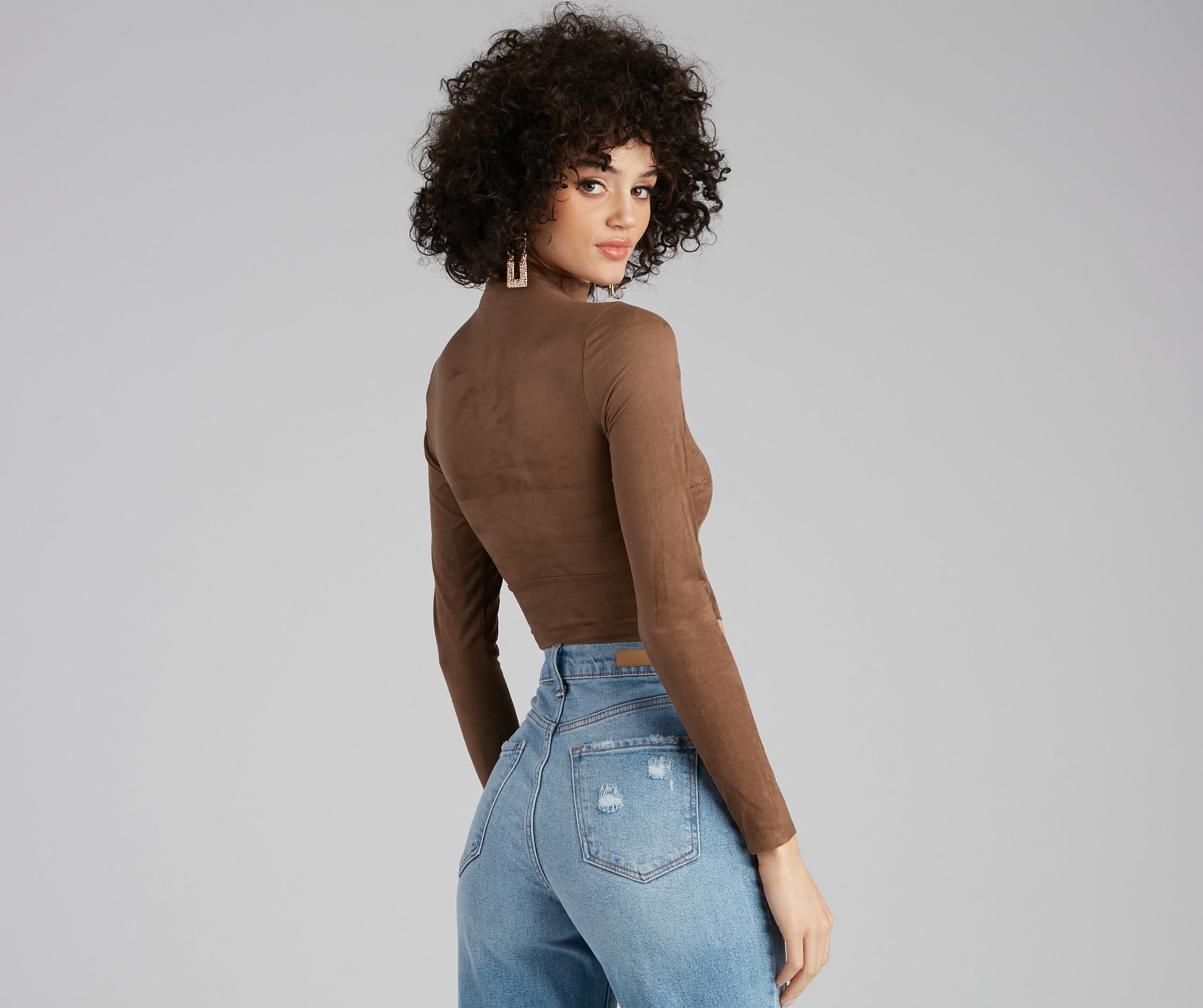 Stylish Folk Faux Suede Cutout Top