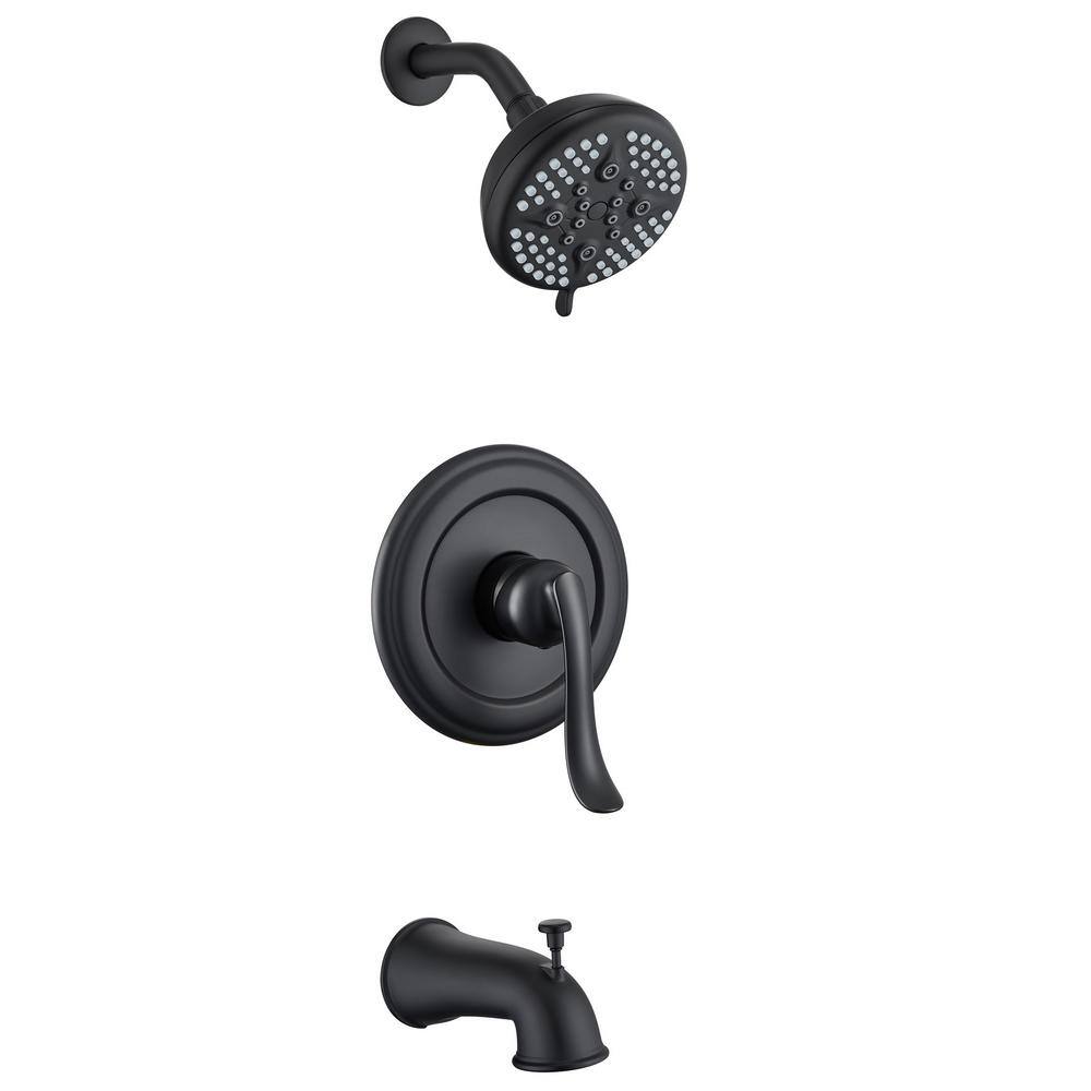 ELLOALLO Single-Handle 5-Spray Handheld Tub and Shower Faucet with 5 in. Shower Head Combo in Matte Black (Valve Included) ES-B-T1004