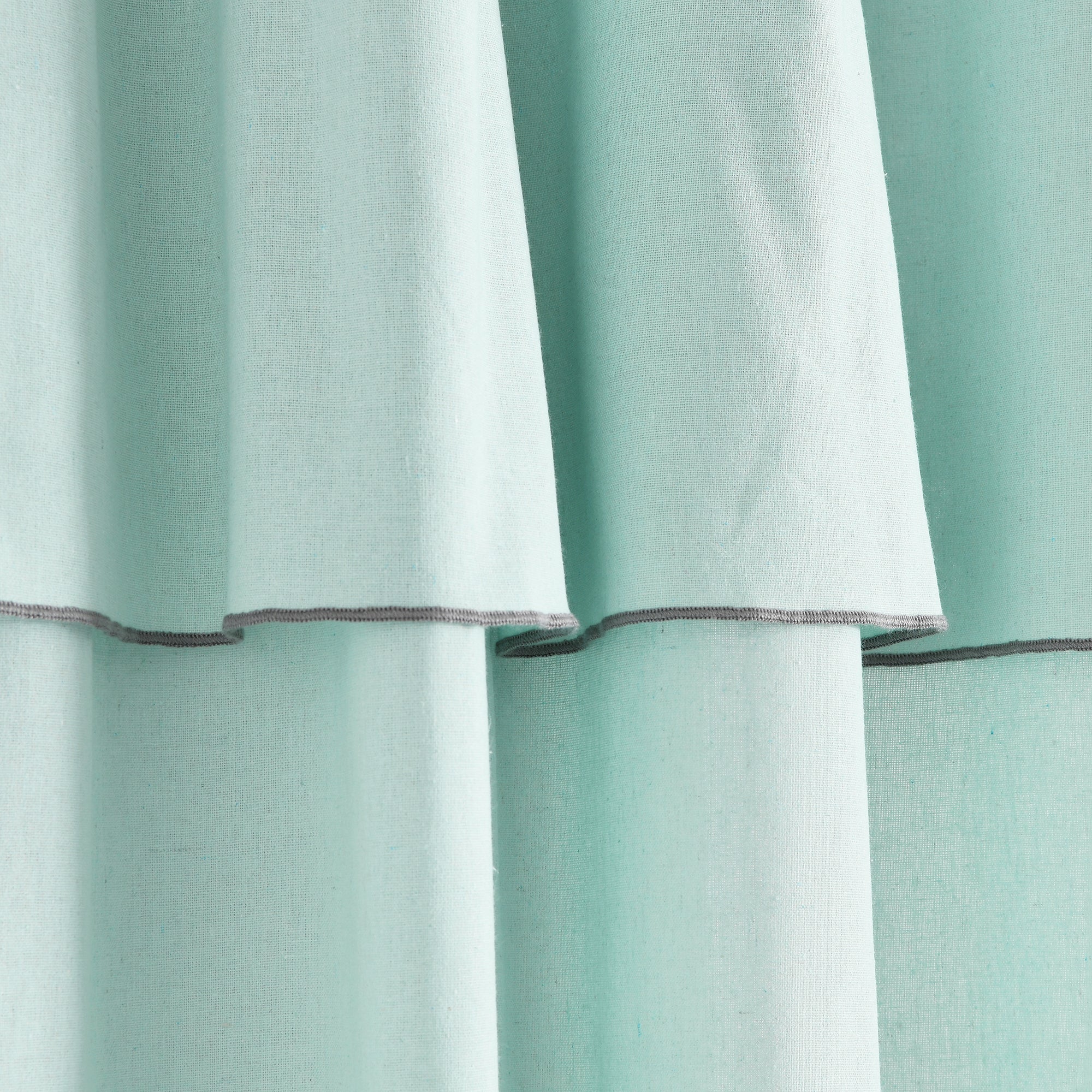 Modern Faux Linen Embroidered Edge With Attached Valance Window Curtain Panel Set