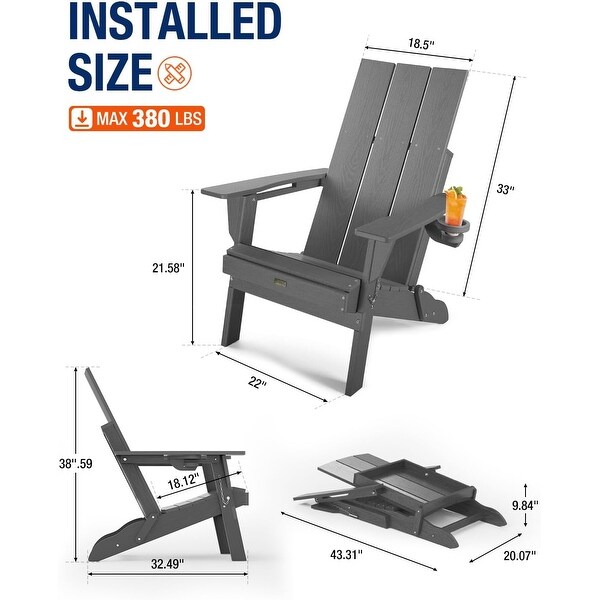 WINSOON HDPE Outdoor Folding Adirondack Chair With Cup Holder( Set of 4)