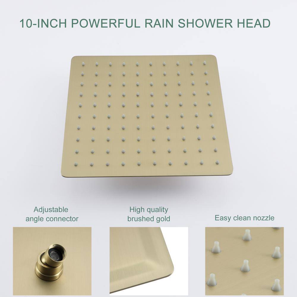 Boyel Living 1-Spray Patterns with 2.66 GPM 10 in. Ceiling Mount Dual Shower Heads with Rough-In Valve Body and Trim in Brushed Gold SMD-88009BG