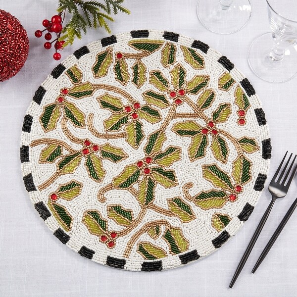 Sparkling Holly Leaves Beaded Placemat (Set of 4)