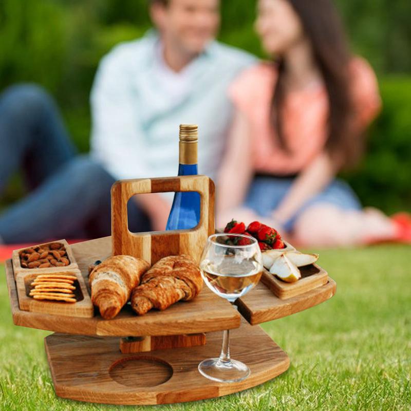 UMMH Folding Picnic Table Outdoor Wine Picnic Table Outdoor Beach Bar Table Snack And Cheese Tray With 2 Wine Glasses Holder