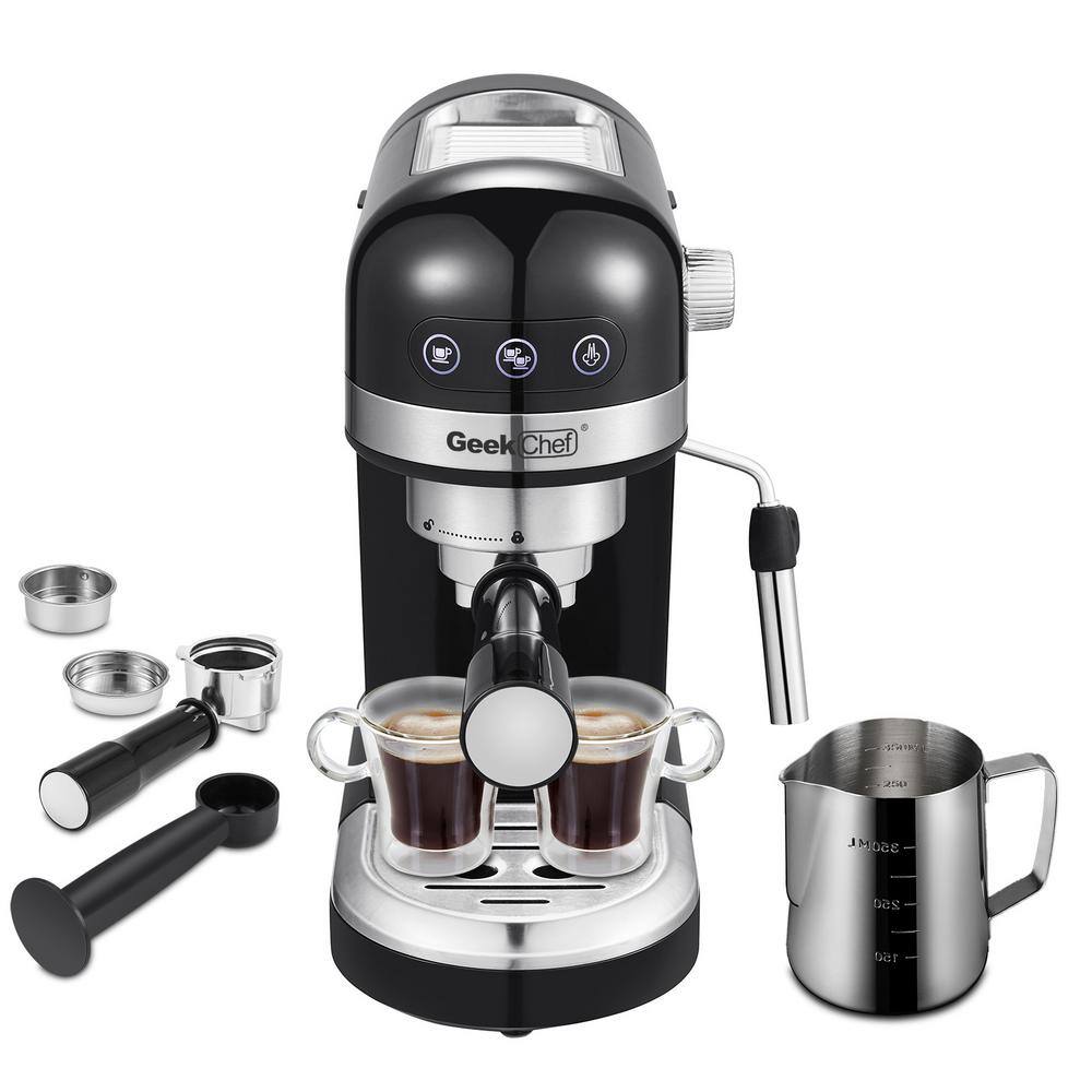 Edendirect 1350-Watt 2-Cup Black Espresso Machine 20-Bar Compact Coffee Maker with Milk Frother Steam Wand and 1.4 l Water Tank GBKXYGCF20D