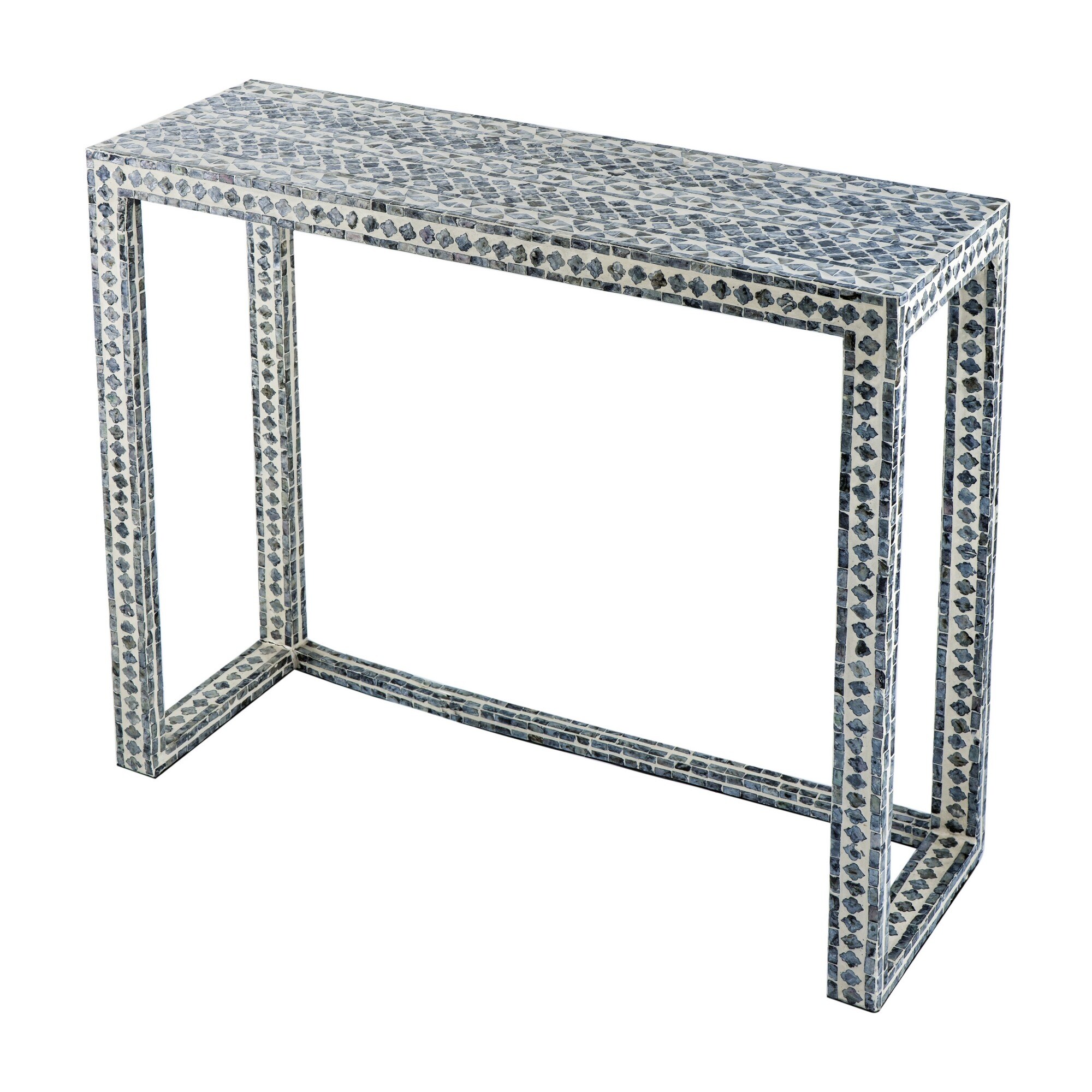 36 Inch Accent Console Table， Capiz Shell Inlay， Rectangular， Gray