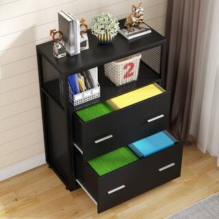 BYBLIGHT Black File Cabinet with Lockable File Drawers and Open Storage Shelf BB-C0341FF