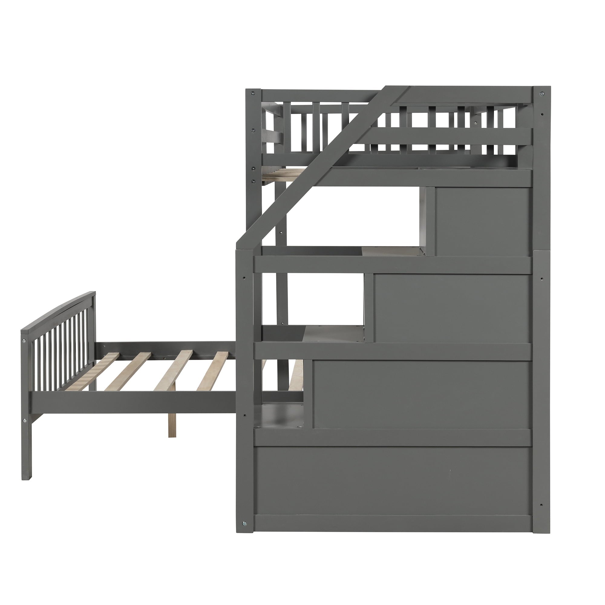 Euroco Wood Stairway Twin Loft Bed with Full Platform and Drawer for Kids