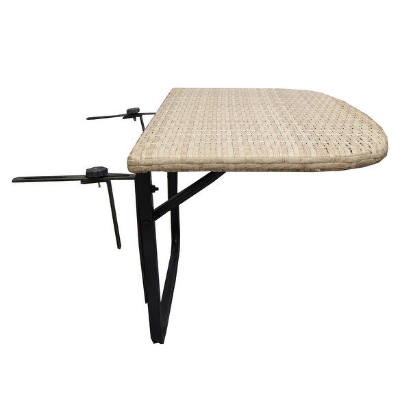 Indoor and Outdoor Foldable Wicker Balcony Table with Metal Frame and Adjustable Clamps