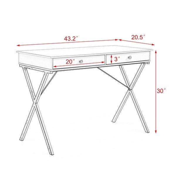 2 Drawers Writing Desk with Stoving Varnish Steel Frame， MDF Table Top