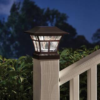 Hampton Bay Mediterranean Bronze Integrated LED Fits 4x4x or 6x6 Posts Solar Deck Post Cap Light 84044