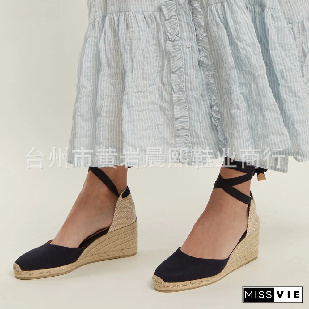 Women's Espadrille Ankle Strap Sandals Comfortable Slippers Ladies Womens Casual Shoes Breathable Flax Hemp Canvas Pumps