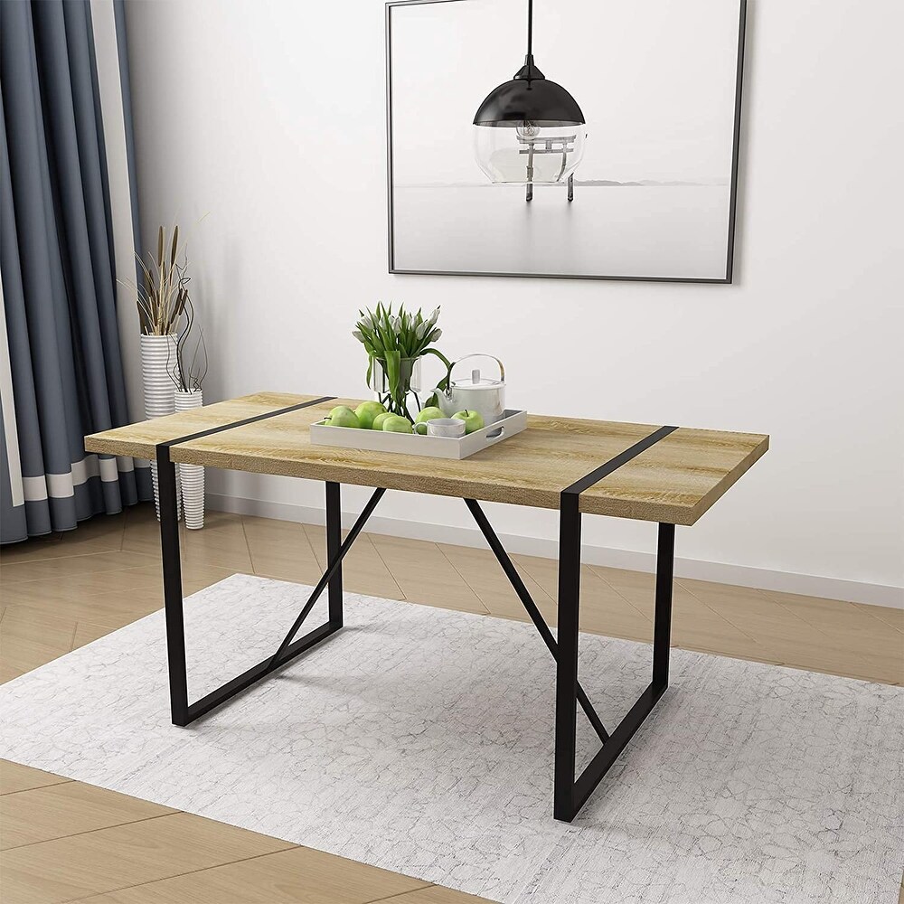 Rectangular Kitchen Table  Industrial Style Dining Table with Wood Tabletop and Metal Frame for Home Office Dining Room