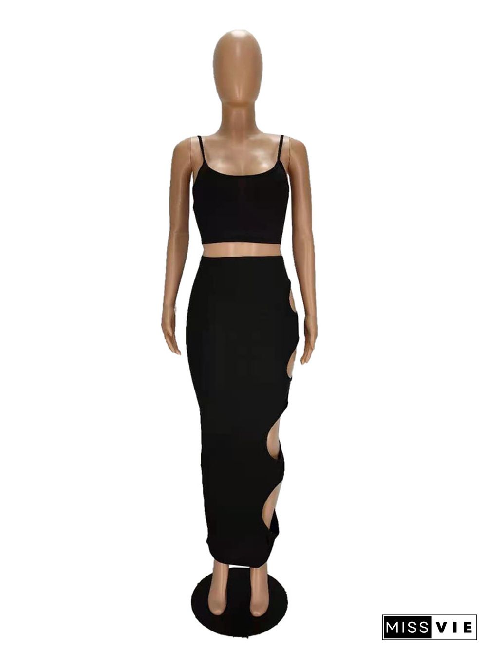 Camisole Crop Top Hollow Out Maxi Skirts Outfits