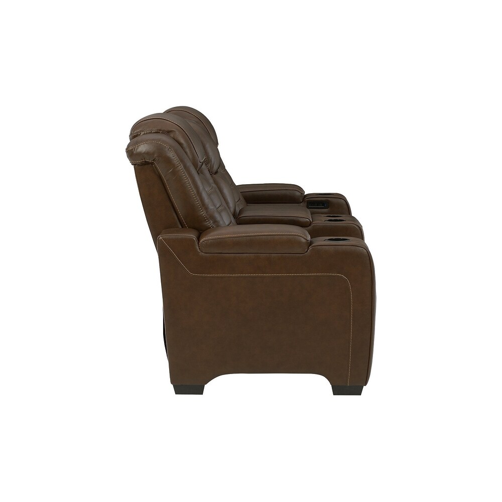 Signature Design by Ashley Backtrack Power Reclining Loveseat with Console and Adjustable Headrest