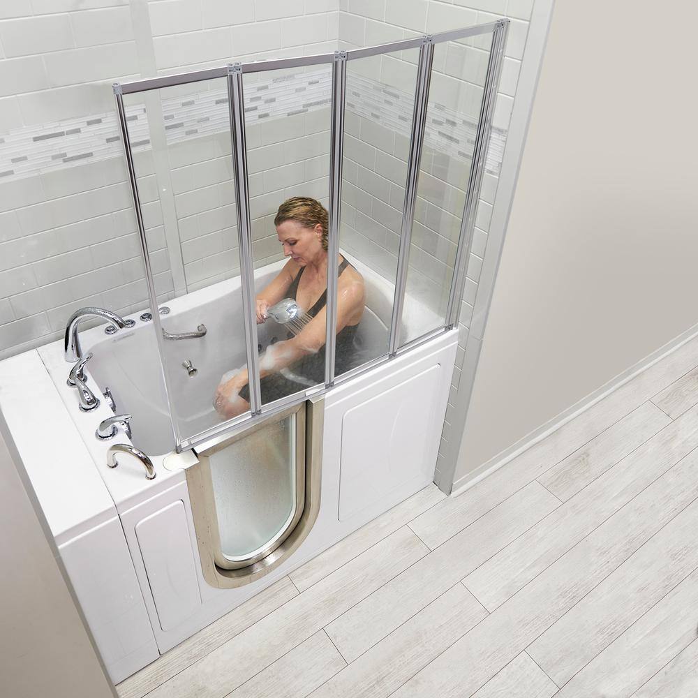 Ella Elite 52 in. Walk-In Whirlpool and Air Bath Bathtub in White with Left Door Fast Fill Faucet Dual Drain Shower Screen 93107-HB4F