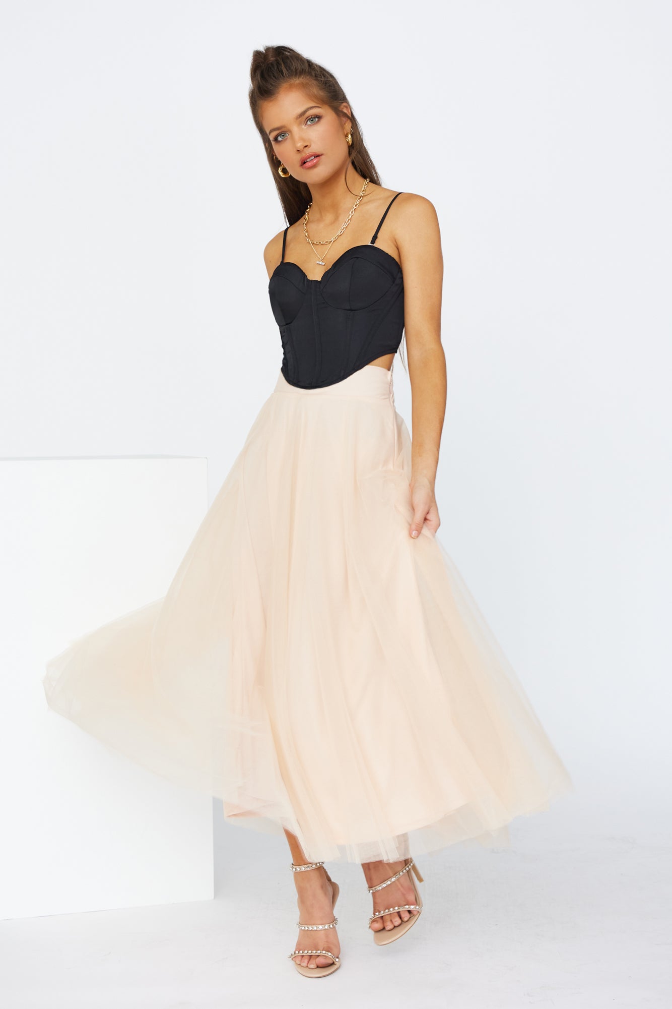 Keeping It Smart Midi Skirt Nude