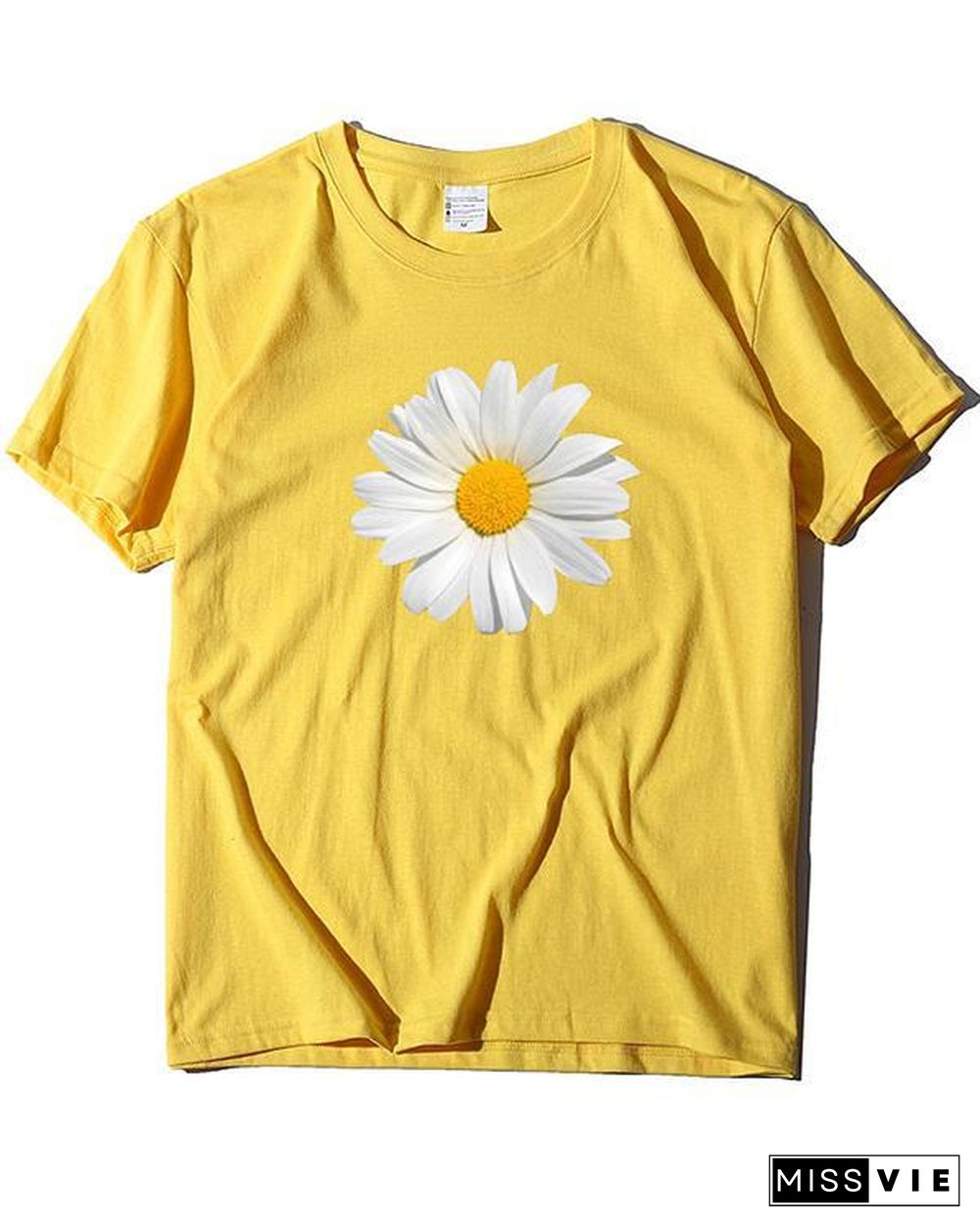 Flower Print T-shirt Ladies Short Sleeve Daily Tops