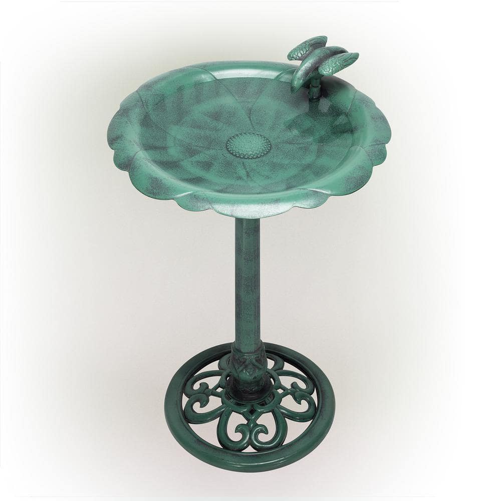 Alpine Corporation 31 in. Tall Outdoor Antique Flower Birdbath with Bird Decoration Yard Statue TEC114