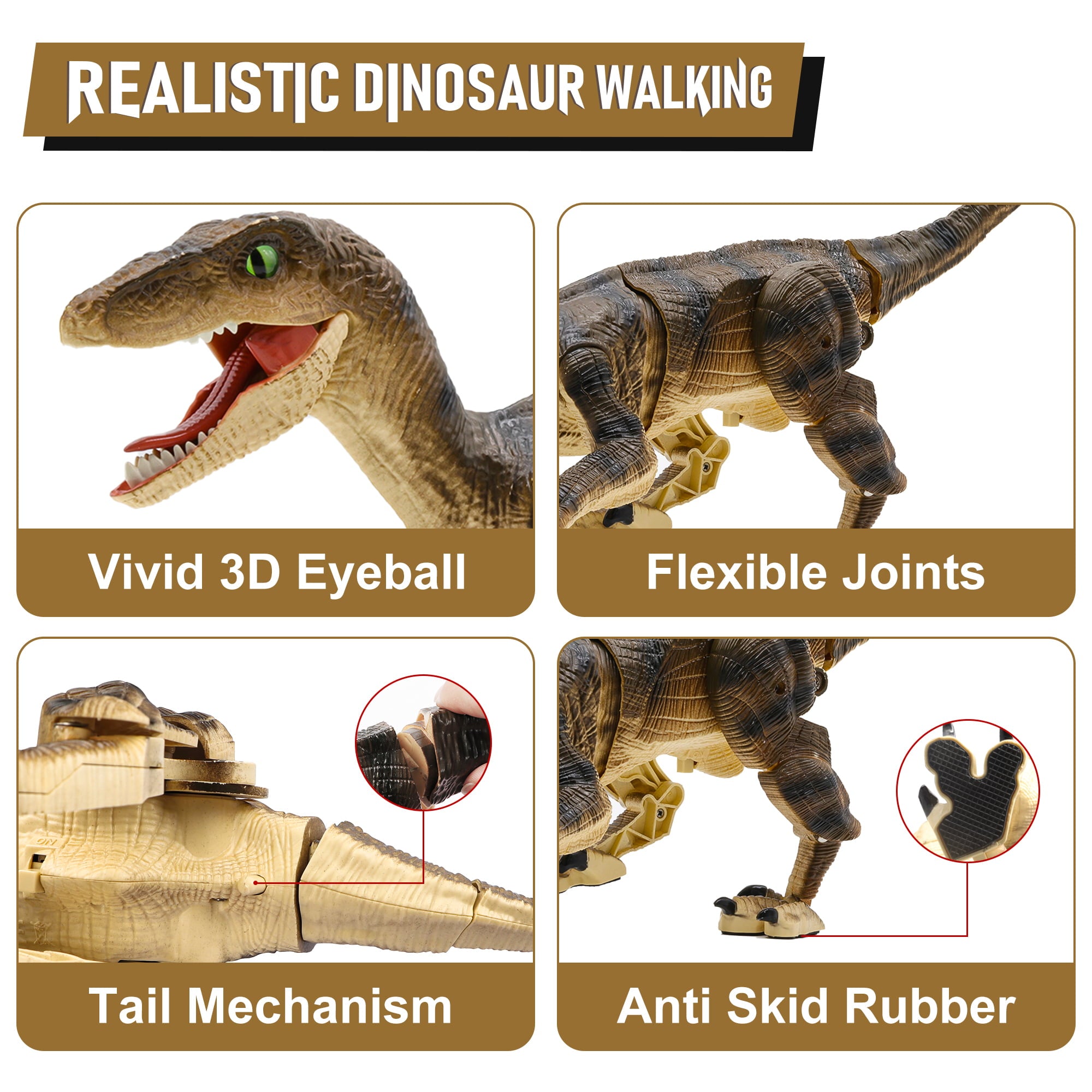 Hot Bee Remote Control Dinosaur Toys， Jurassic Roaring Sound Walking Velociraptor RC Toys for Kids 4+ Boys