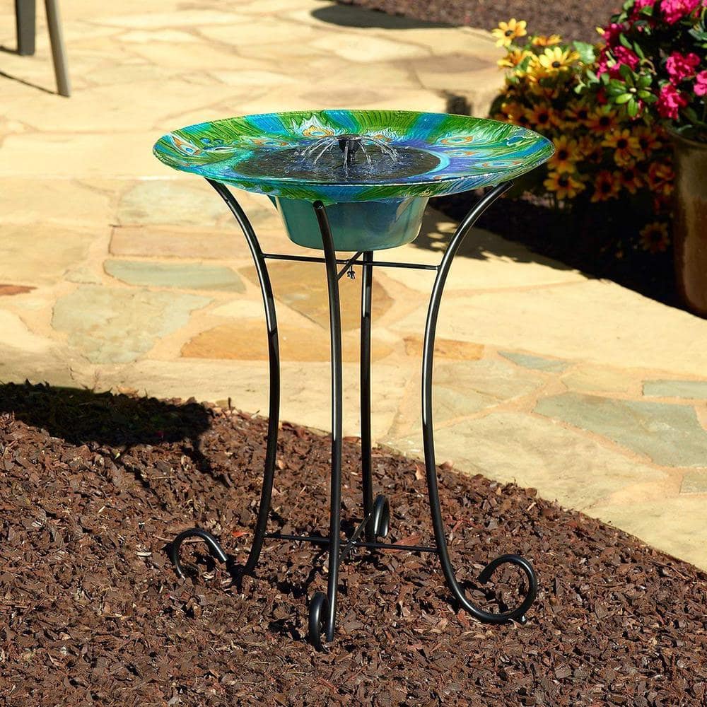 Smart Solar Argus Peacock Glass Solar Birdbath 20221R01