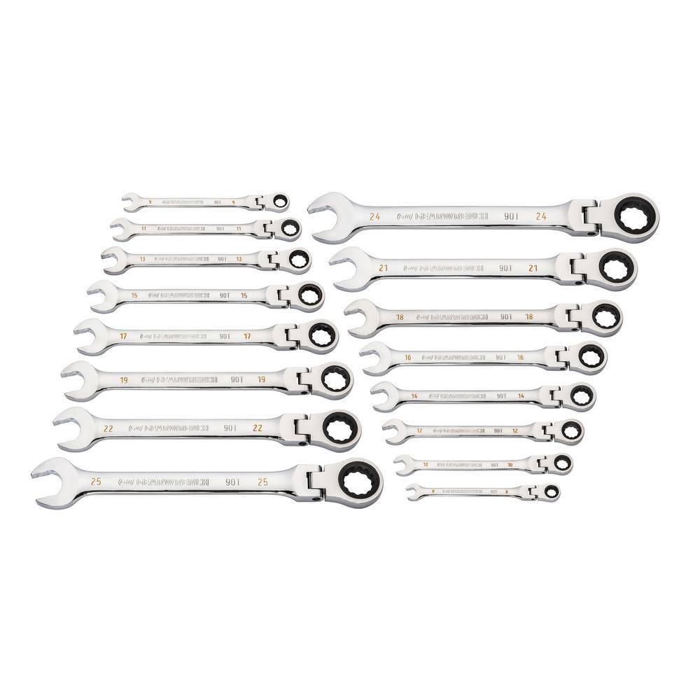 GEARWRENCH Metric 90-Tooth Flex Head Combination Ratcheting Wrench Tool Set (16-Piece) 86728