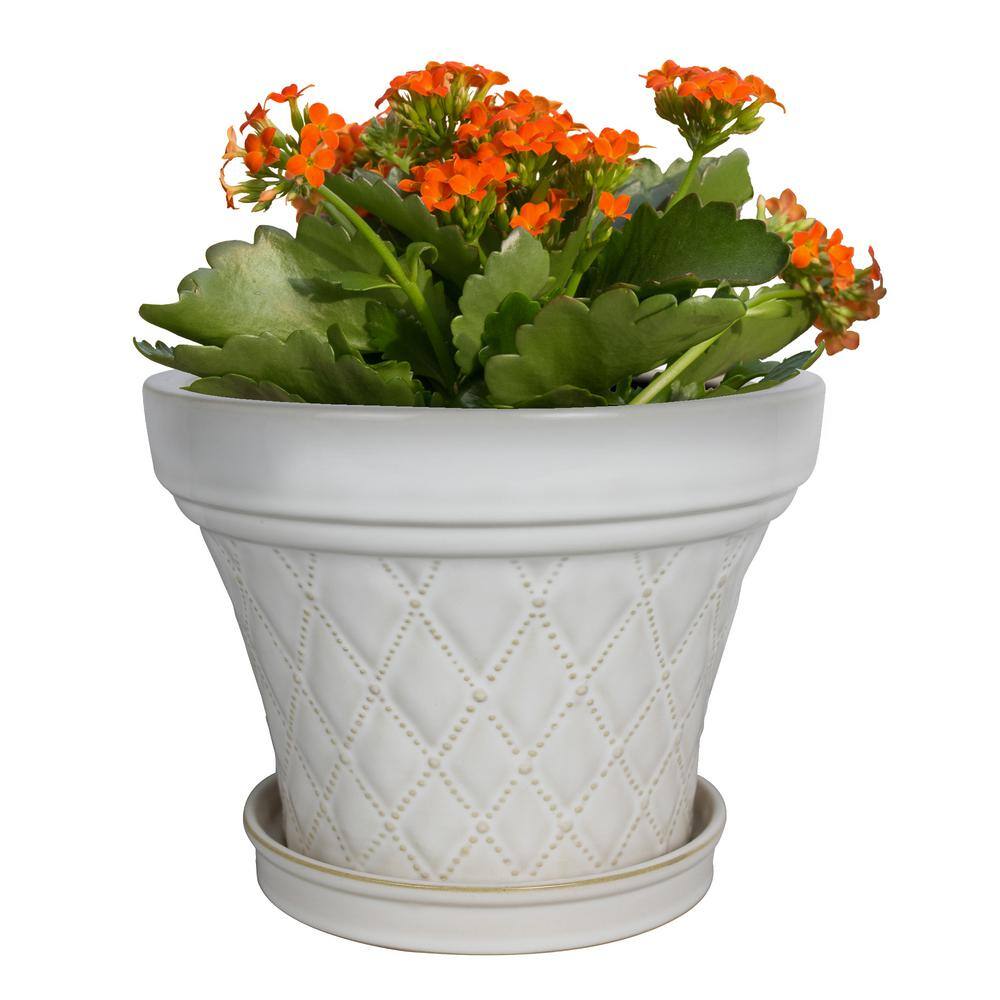 Trendspot 6 in. French Quilt Ceramic Planter in White ECR00343-06A