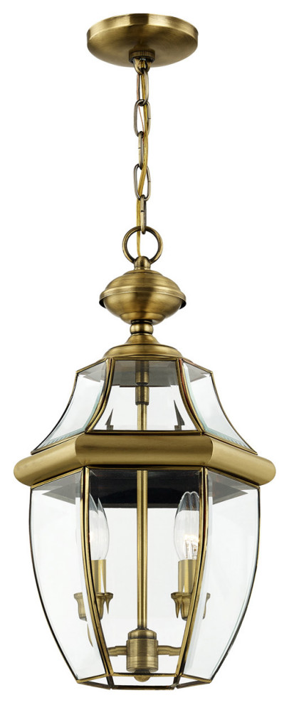 Monterey 2 Light Outdoor Pendant or Chandeller  Antique Brass   Traditional   Outdoor Hanging Lights   by Lighting New York  Houzz