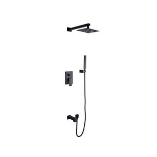 Lexora Monte Celo 1-Spray Tub and Shower Faucet Combo with Square Showerhead and Handheld Shower Wand in Matte Black LSS10011MB