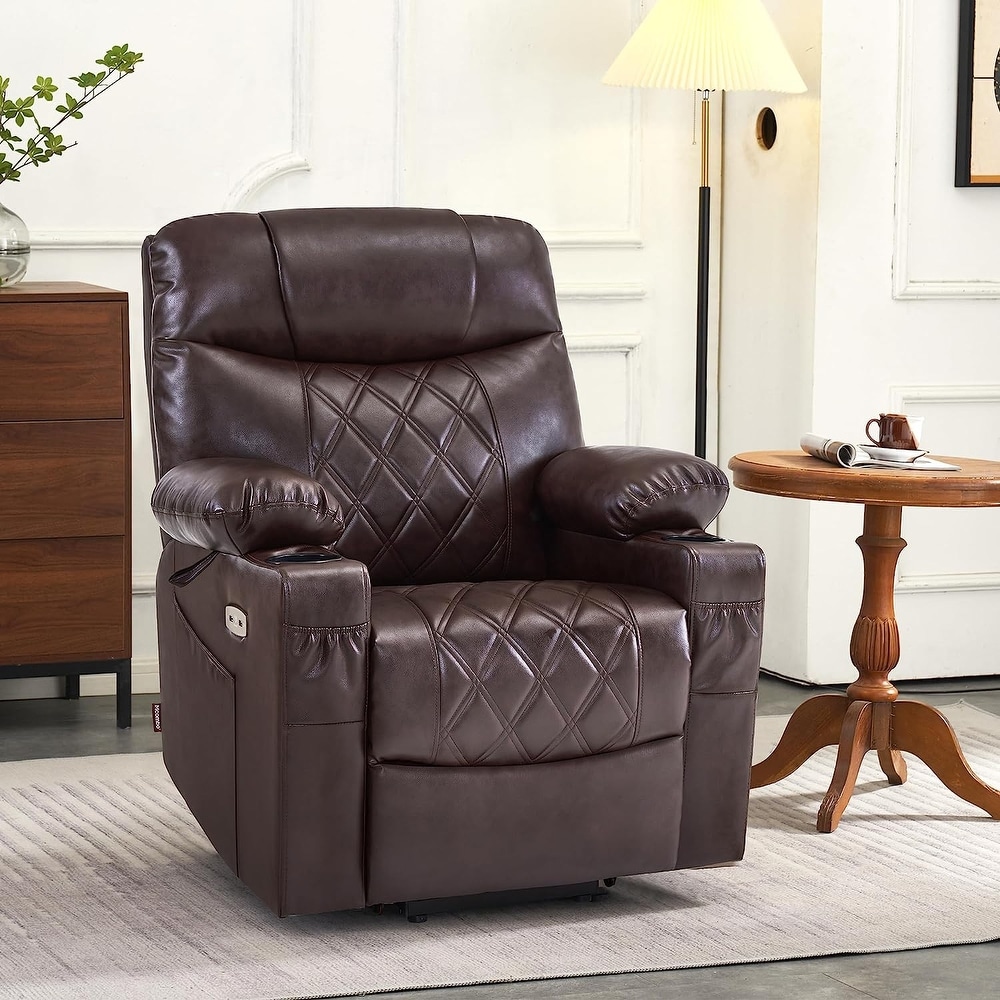 MCombo Lift Recliner Chair with Massage and Dual Heat  Adjustable Headrest  Faux Leather 7111