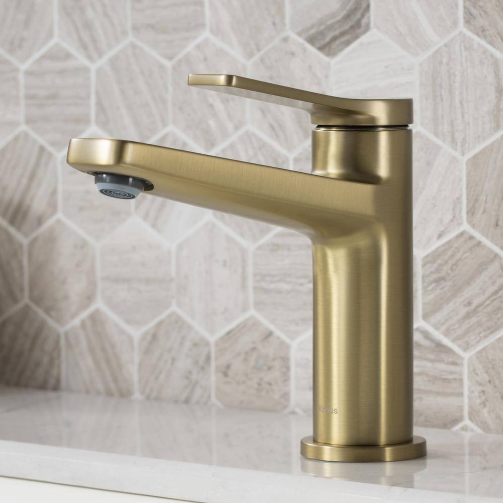 KRAUS Indy Single Handle Bathroom Faucet and Pop Up Drain with Overflow in Brushed Gold KBF-1401BG-PU-11BG