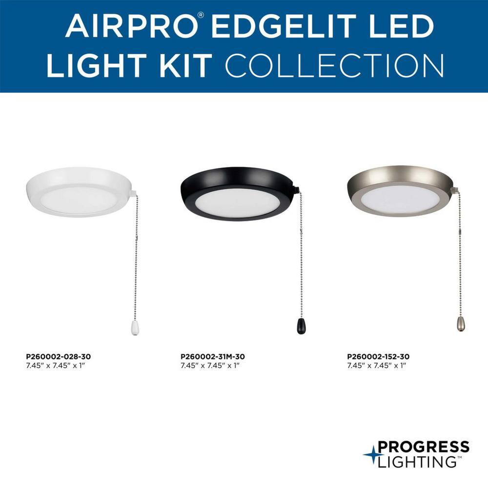 Progress Lighting AirPro 7 in. Matte Black Integrated LED Edgelit Ceiling Fan Light Kit with White Opal Shade P260002-31M-30