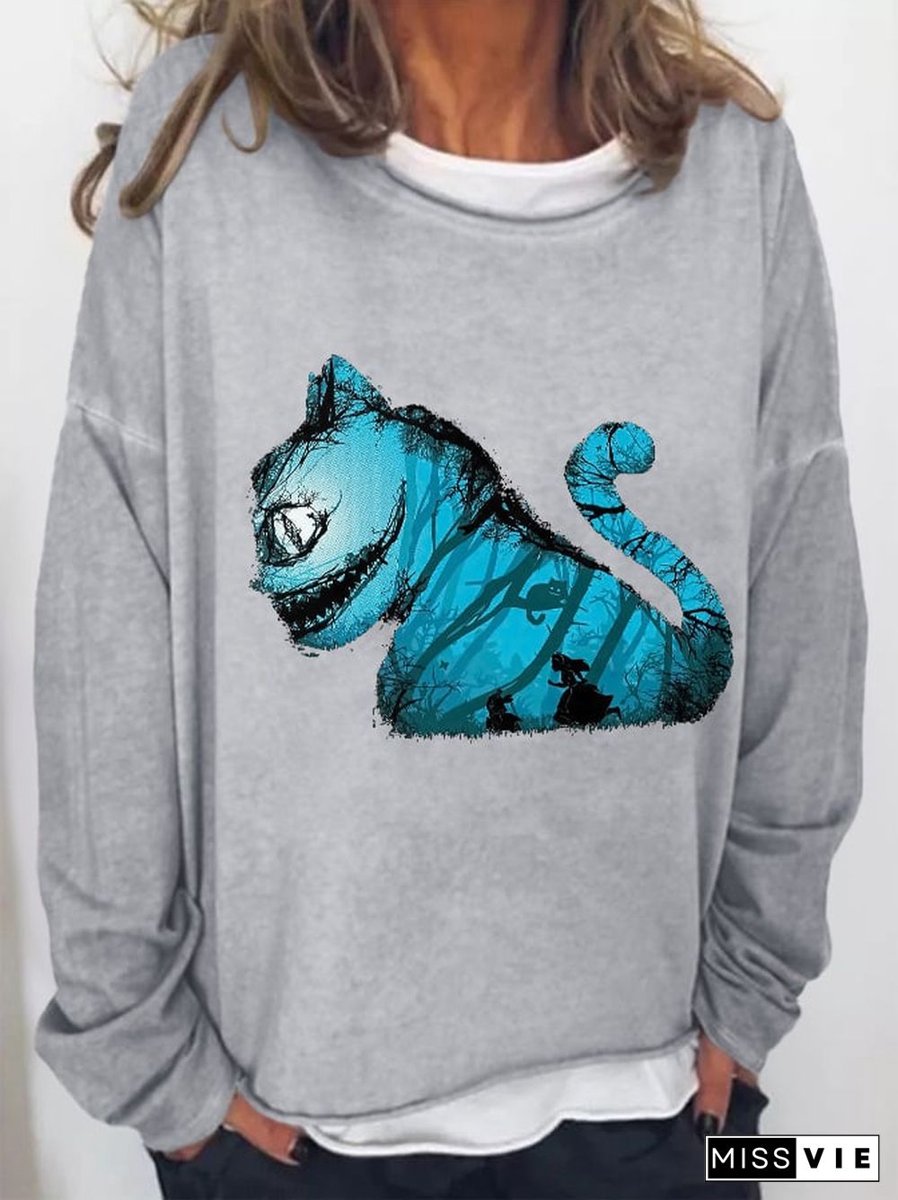 Retro Halloween Cat Print Sweatshirt