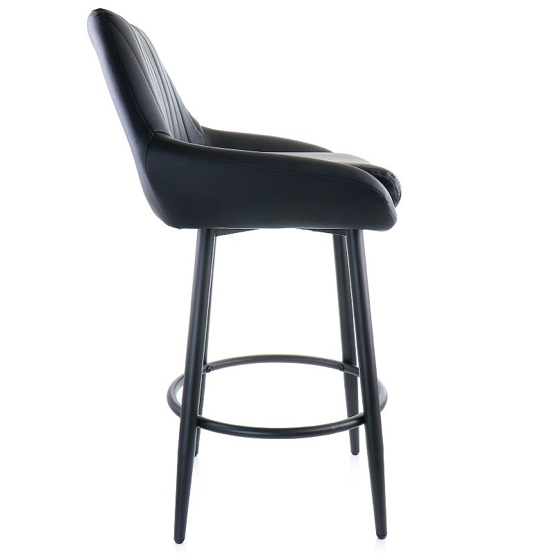 Elama Faux Leather Bar Chair in Black with Matte Metal Legs