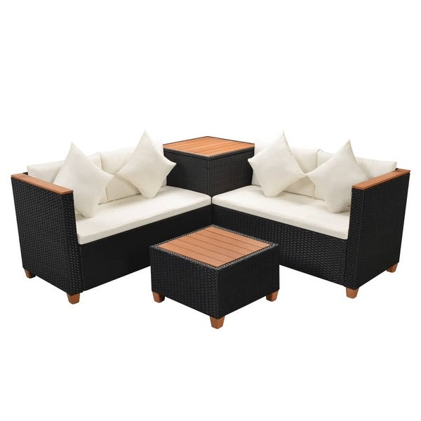 4 Piece Patio Lounge Set with Cushions Poly Rattan Black - Overstock - 36226391