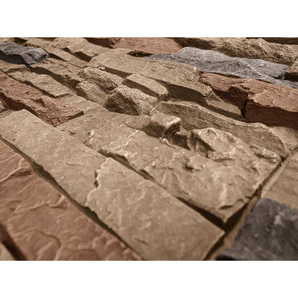 GenStone Stacked Stone Desert Sunrise 12 in. x 42 in. Composite Faux Stone Siding Panel G2SSDSHP