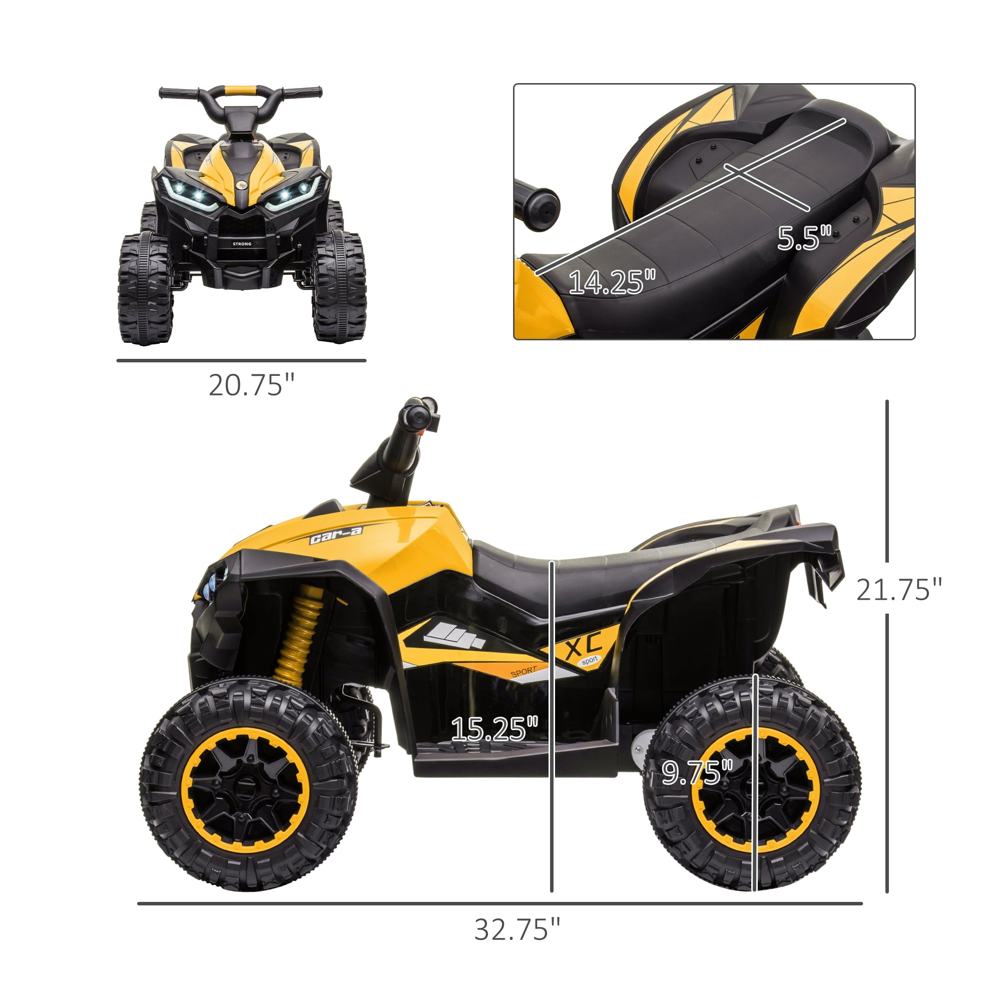 Aosom 12V Kids ATV Quad Car with Forward & Backward Function, Four Wheeler for Kids with Wear-Resistant Wheels, Music, Electric Ride-on ATV for Toddlers Ages 3-5 Years Old, Yellow