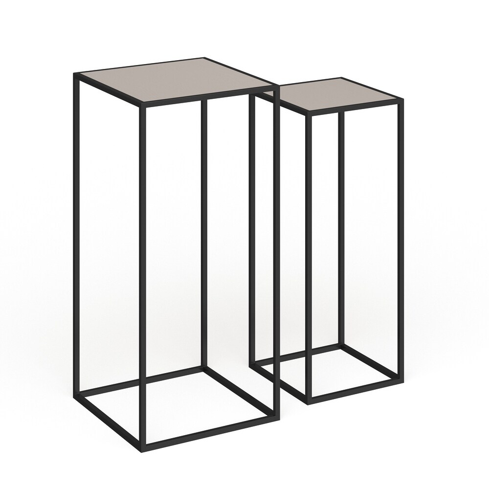 Black Metal Contemporary Accent Table with Brown Wood Tops (Set of 2)   13 x 13 x 28